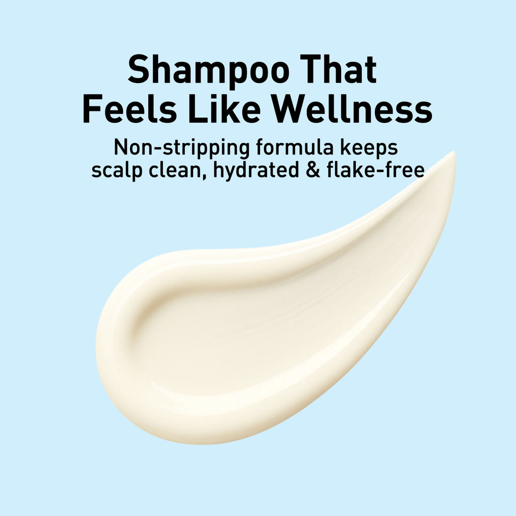 Shampoo sample with text on a light blue background