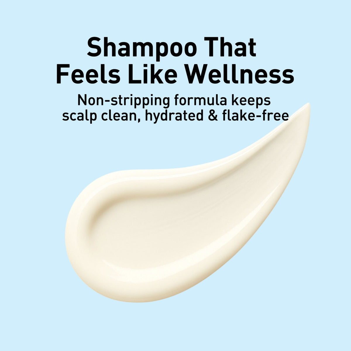 Shampoo sample with text on a light blue background