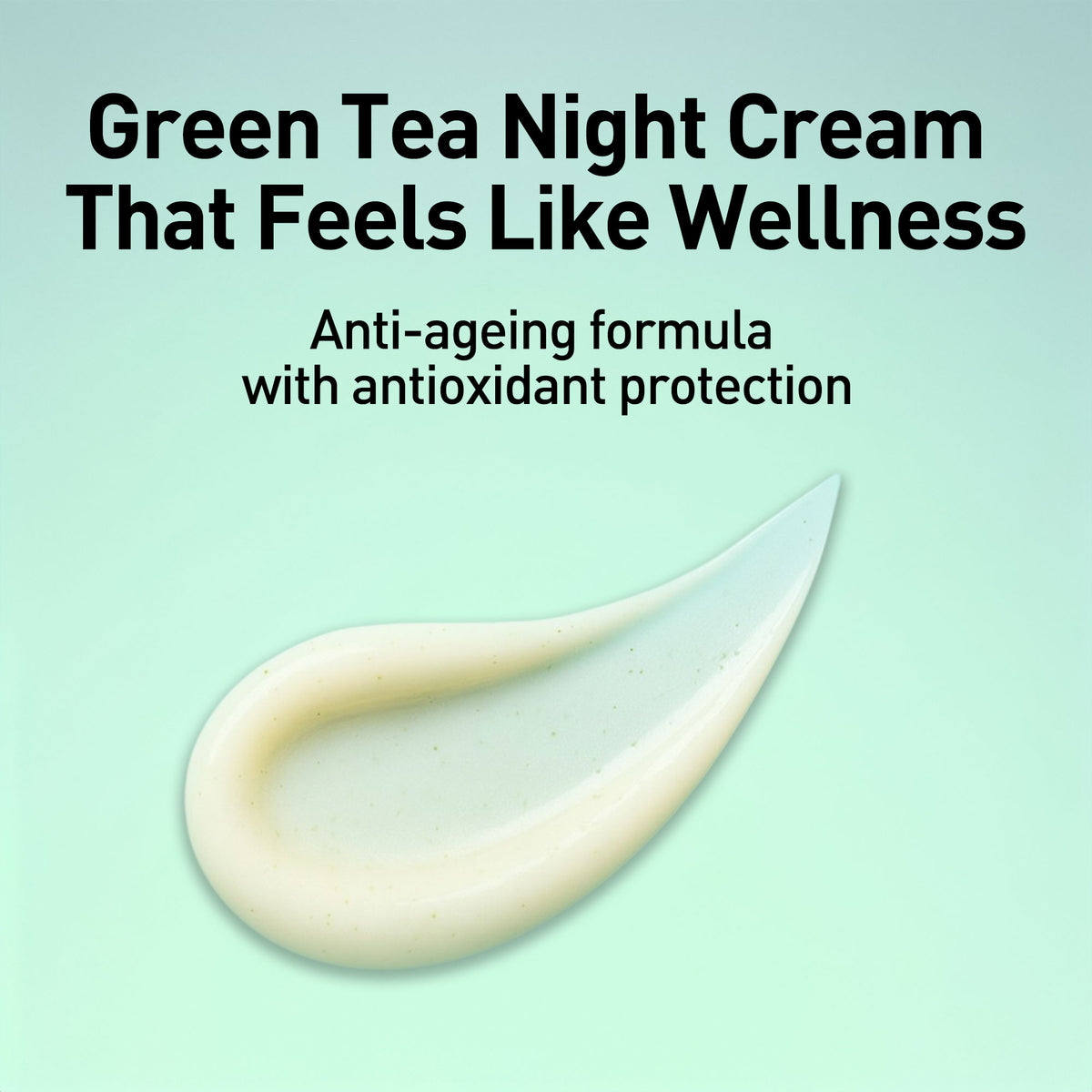 Green tea night cream with text on a light green background