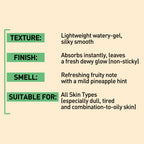 Product description card with text on a beige background