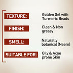 Product description card with texture, finish, smell, and suitability for skin type details.