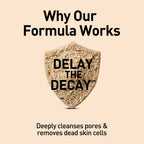 Product packaging with 'Delay the Decay' text on a beige background