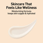 Skincare product smear with text 'Skincare That Feels Like Wellness' on a beige background