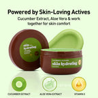 Cucumber and aloe vera skin hydrating face pack with text on a light green background