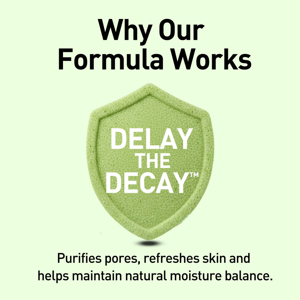 Green shield with 'DELAY THE DECAY' text on a light green background