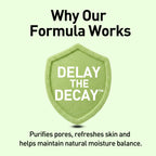 Green shield with 'DELAY THE DECAY' text on a light green background