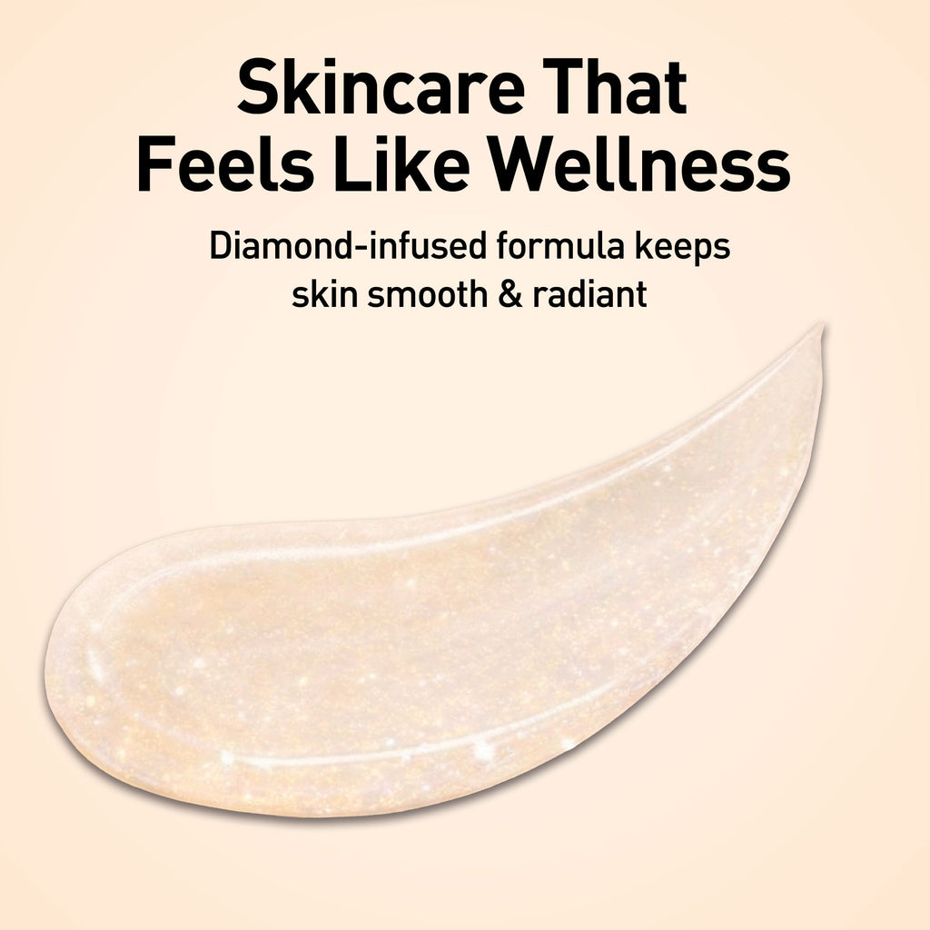 Skincare product with diamond-infused formula on a beige background
