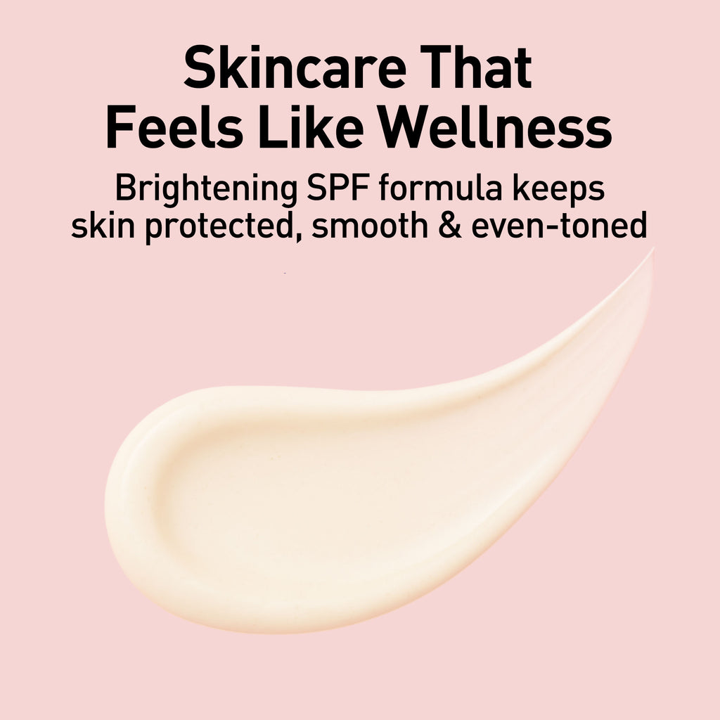Skincare product with text on a pink background