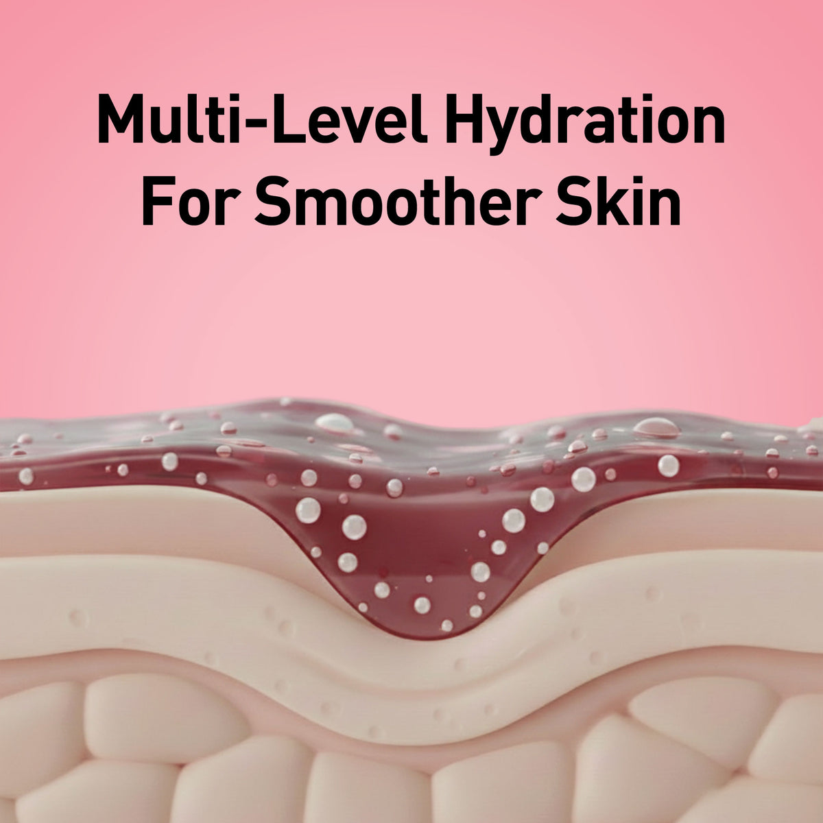 Illustration of skin layers with hydration text on a pink background