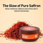 Saffron threads and a jar of W2 Saffron Smooth & Blemish Massage Cream on a beige background