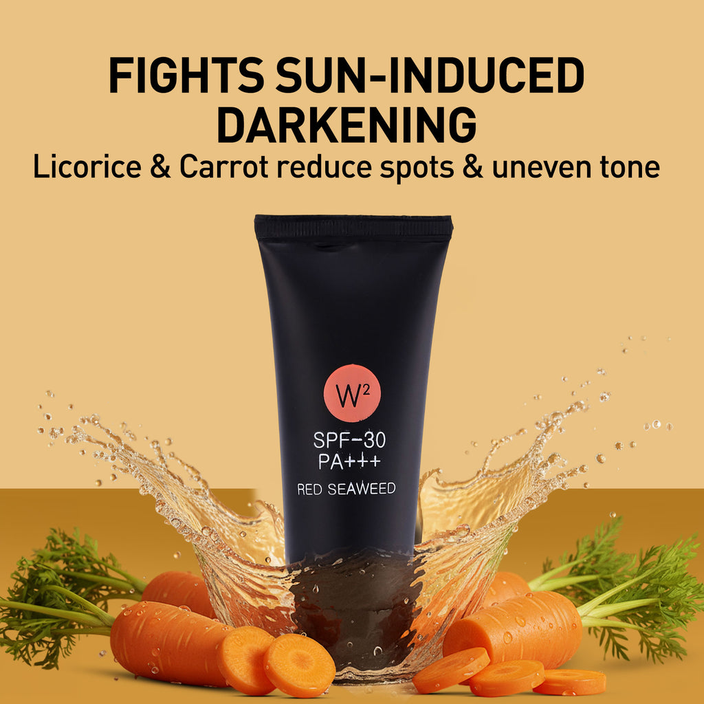 Skincare product with carrots and licorice on a beige background