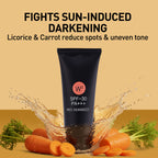 Skincare product with carrots and licorice on a beige background