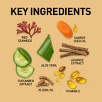 Key ingredients with labels on a beige background