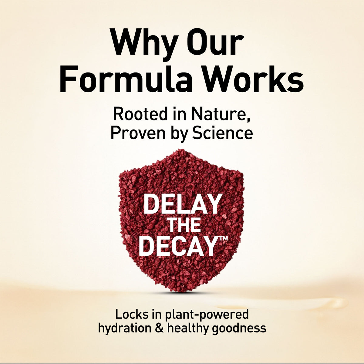 Promotional graphic for 'Delay the Decay' with text about a natural formula rooted in science.